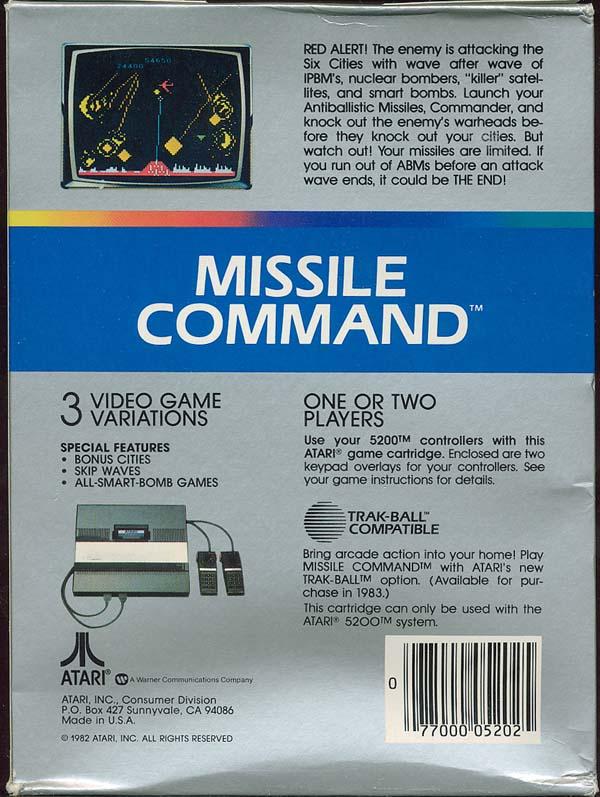 Missile Command (1983) (Atari) Box Scan - Back